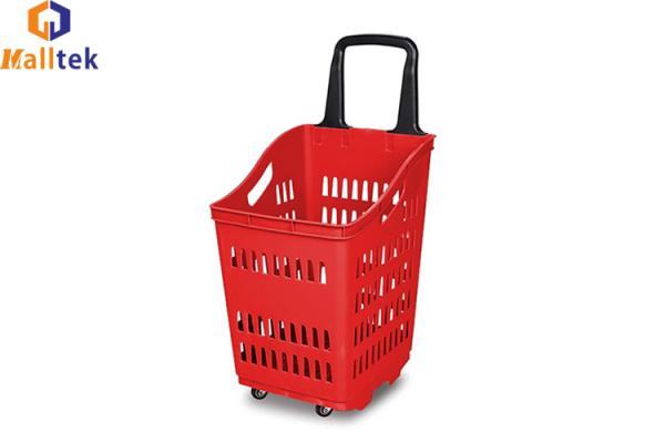 Cheap 4 1.5'' PU Wheels Plastic Rolling Basket With Ergonomic Handle for sale