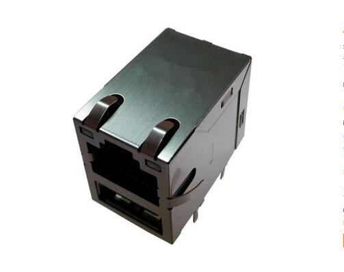 Cheap 2 Port  RJ45 Shielded Connector With USB Plug , Ethernet Amp Rj45 Modular Jack for sale