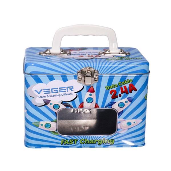 Cheap High Quality Rectangle Shape Suitcase Tin Box with Handle Custom Metal Lunch Box with Handle with Window Packaging Box for sale