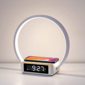 China Touch Table Lamp with Wireless Charger, Nightstand Lamp with Clock, Wake-Up Light 3 Levels Brightness LED Night Light on sale