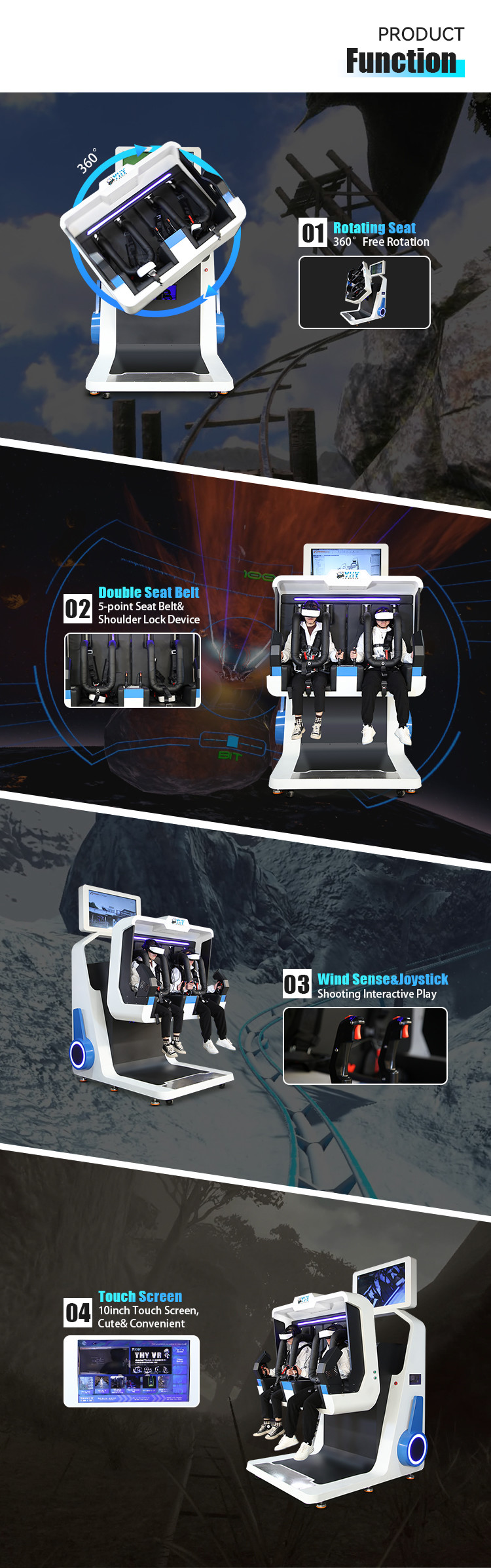 9d VR cinema 2 Seats Game VR Rotating 360 Simulator with wind sense effect