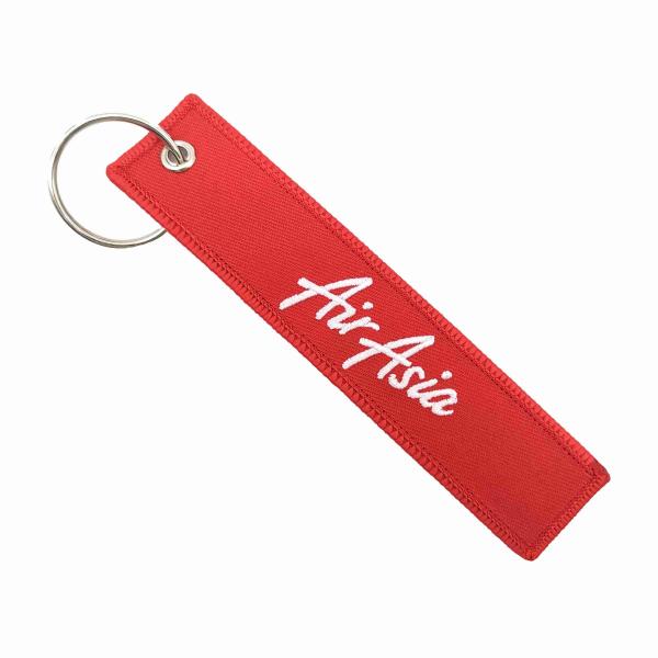 Cheap Double Stitching Custom Embroidered Keychain Metal Loop Design Flight Tag Keyring for sale