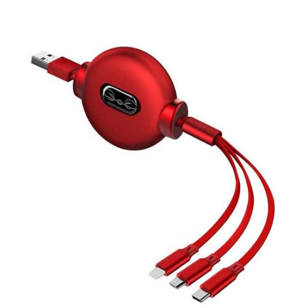 Cheap 8pin retractable 3 In 1 Usb Cable 1.2M 2A Android Type C Charger Cable for sale