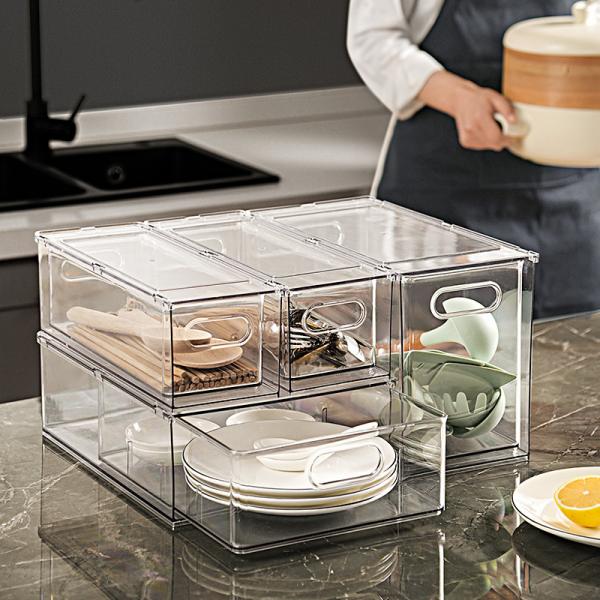 Cheap Transparent Various Designs Freezer Bins Refrigerator Organizer Drawer Storage Box with Handle for sale