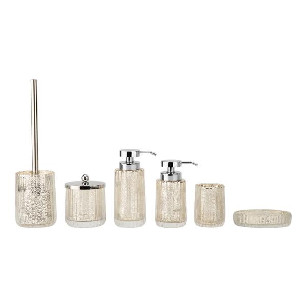 Cheap Mercury Gold Glass Bathroom Accessories Round Shape With Ribbed Vertical Stripe Soap Liquid Bath Soap Dispenser Tumbler for sale