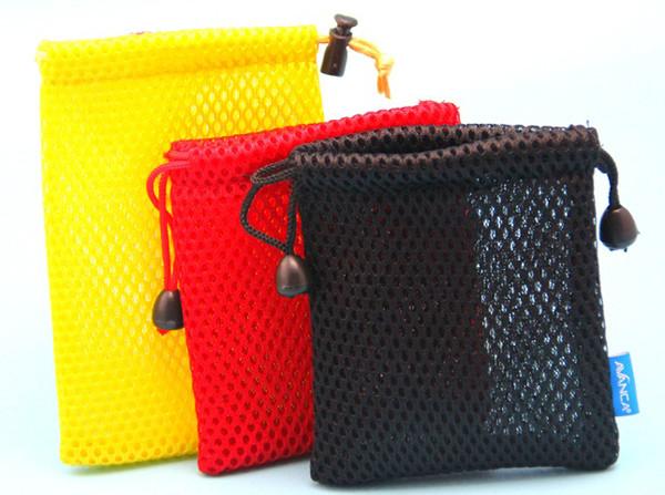 Cheap Customized colorful sandwich drawstring net mesh fabric power bank bag with label for sale