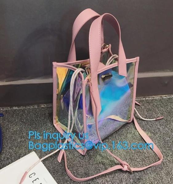 Cheap Jelly color laser shoulder bag pvc leather tote bag, Studded Clear Tote/PVC shoulder bag, Fashion Translucent Hologram K for sale