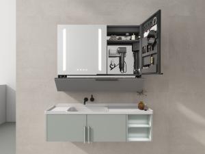 Smart Mirror Cabinet with Motion Sensor Switch Adjustable Color Temperature and Built-in Power Socket for hotel