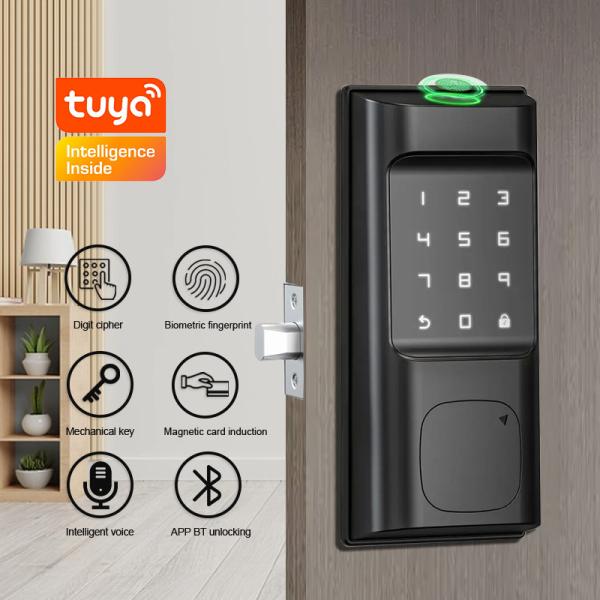 Cheap Keyless Deadbolt Fingerprint Door Lock Tuya Bluetooth Biometric Code Card Unlock for sale