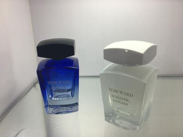 Cheap Custom 50ml 100ml Glass Perfume Container With Atomizer Square Cap for sale
