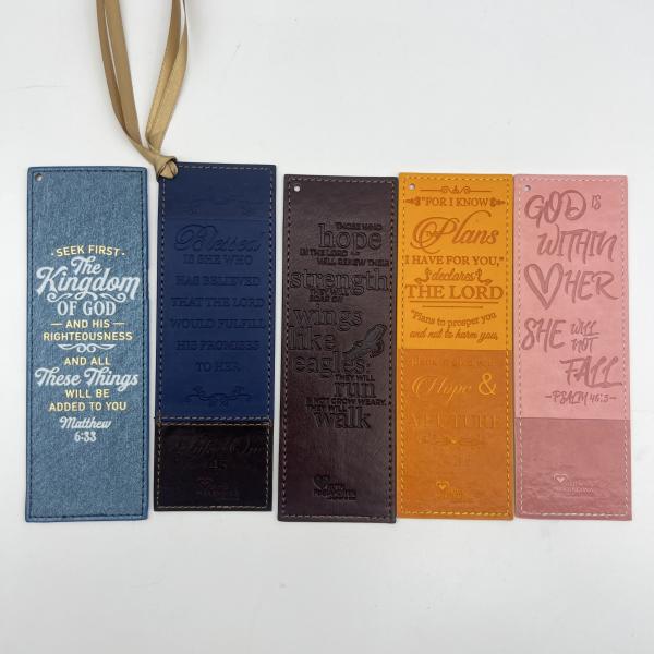 Cheap Custom Rectangle PU Leather Bookmarks Offset Printing Anti Rust Waterproof for sale