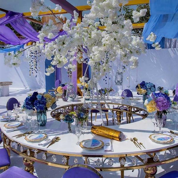 Cheap Crystal Drops Large Banquet Table Luxury Half Moon Round Shape for sale
