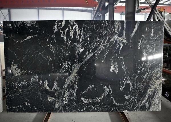 Cheap Fantasy White Black Natural Stone Slabs Polished / Custom Surface for sale