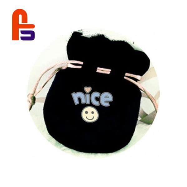 Cheap Cute Black Color Recyclable Material Velvet String Fabric Shopping Bag for sale