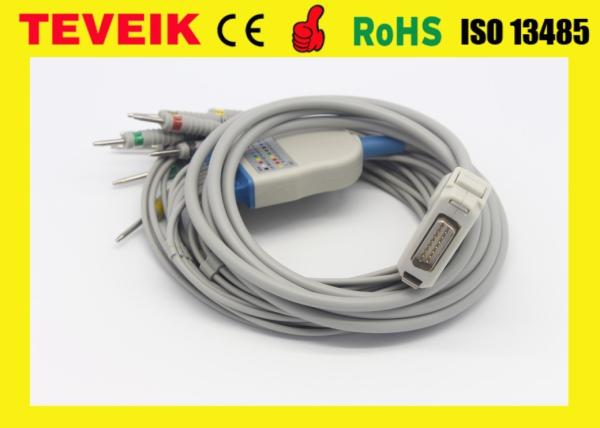 Cheap Fukuda Denshi 10 lead EKG cable ,FX-7402,FX-4010 ECG Cable with DIN 3.0 IEC 4.7K ohm resistor for sale