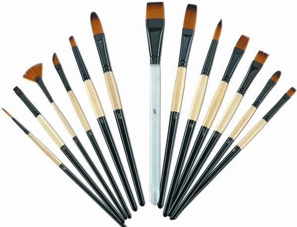 Cheap Brown Round Tip Paint Brush , Acrylic Paint Brushes For Beginners Brass Ferrule for sale