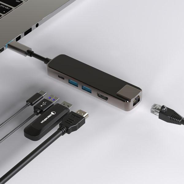 Cheap 5 In 1 USB Type C Hub Adapter 4K USB C Hub To Gigabit Ethernet Rj45 Lan 55W for sale