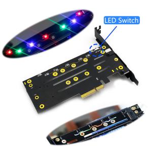 Dual M.2 PCIE Adapter For SATA Or PCIE NVMe SSD With Yellow HeatSink And LED