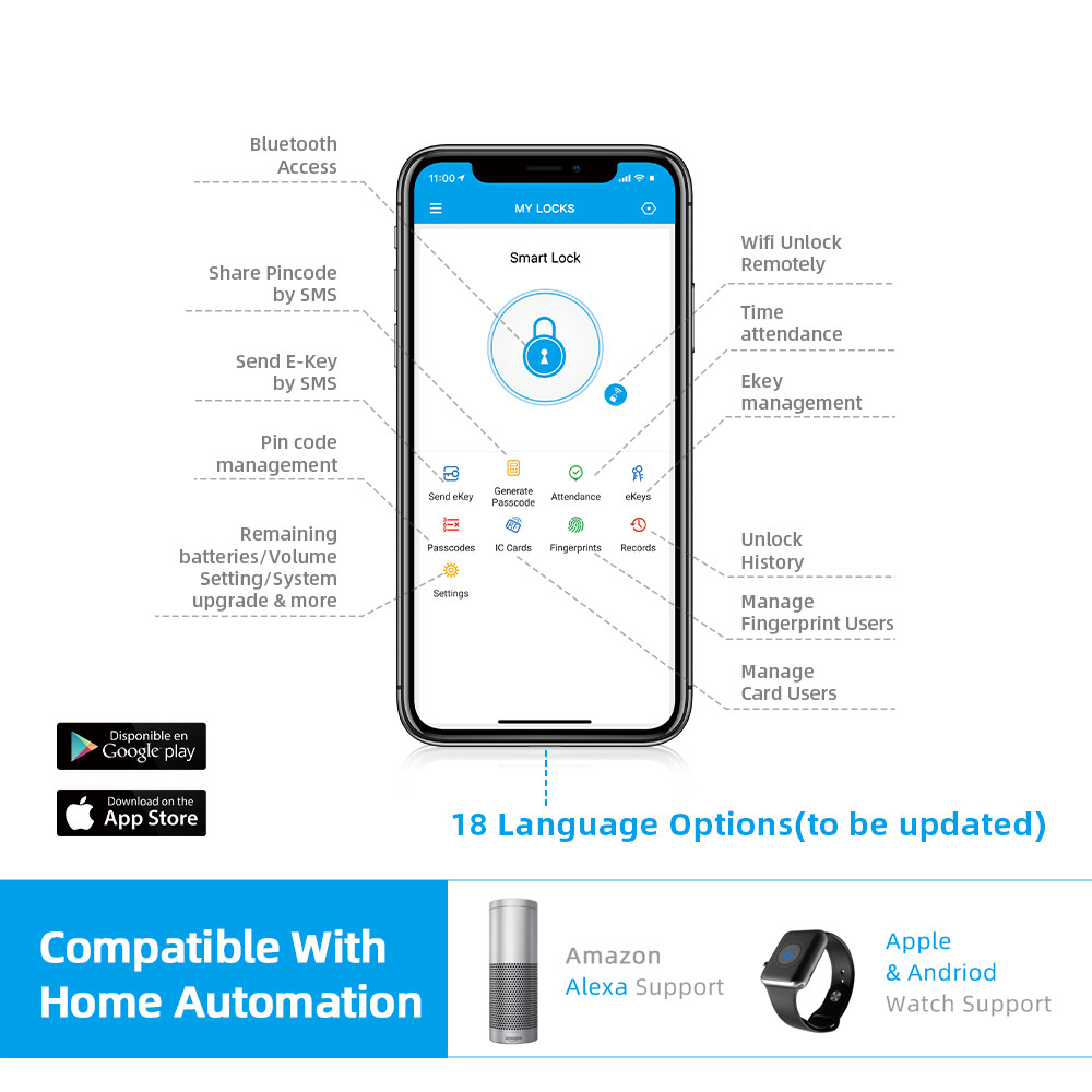 Smart Bluetooth Door Lock Via Wifi App Mechanical Keys Unlock For Home Use