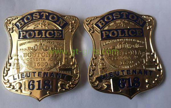 Cheap Custom Police Badge Challenge Coins with special police design and safety pin attachment for sale