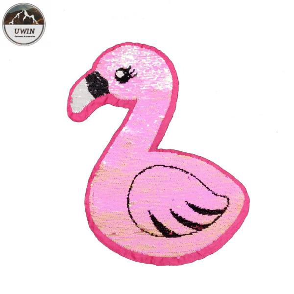 Cheap Fashion Large Reverse Sequin Patch Pink Bird Double Sided 3D Customized Color for sale