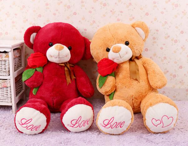 Cheap Cute Giant Red Teddy Bear Stuffed Animal Toys With Rose Flower Jumbo 80cm for sale