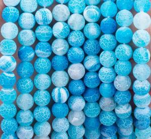 Best Blue Weathered Agate Loose Bead Strands Semi Precious Stone Matt Frosted Cracked Agate For DIY Jewelry Making wholesale