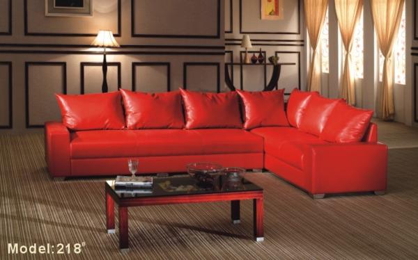 Cheap High Density Sponge Red Color Hotel Room Sofa L Shaped 2.5m Length for sale