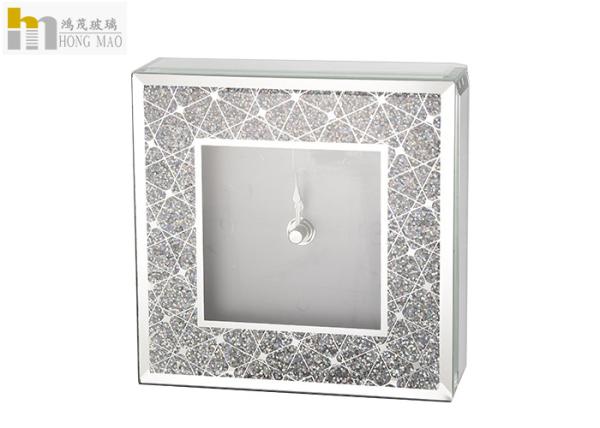 Cheap Silver Mirrored Desk Clock With Small Rhinestone Scratch Resistant for sale
