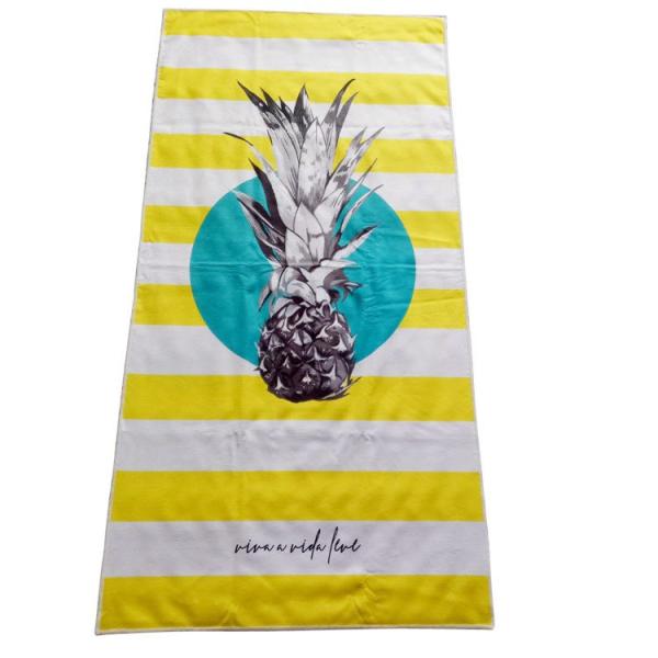 Cheap Recycled Material White and Yellow Stripe Pineapple Printed Sand Free Swimming Towel Microfiber Beach Towels for sale