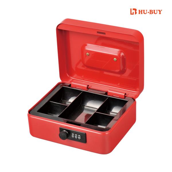 Cheap Red Metal Cash Box With Removable Coin Tray Durable 5 Compartment Security for sale