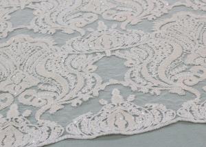 China Ivory Sequin Lace Fabrics , Embroidered Bridal Lace Fabrics For Wedding Dresses on sale