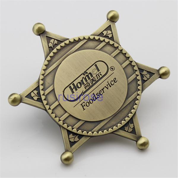 Cheap Customized antique five-pointed star metal badge custom, five-pointed star metal medal custom, can be equipped with box for sale