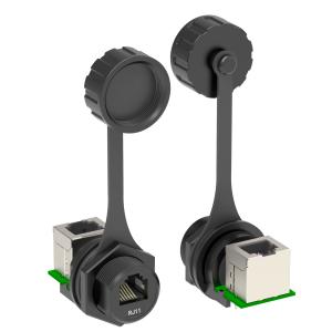 China 6P6C F/F Waterproof RJ11 Connector Threaded 90 Degrees 125V on sale