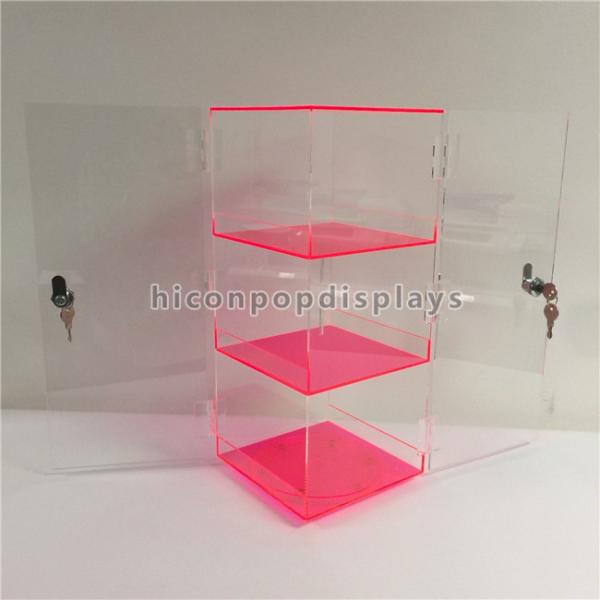 Cheap Custom Red Rotating Acrylic Display Showcase With Lock 7 * 7 * 16 Inches for sale