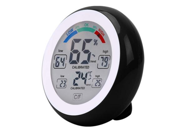 Cheap 2017 New Indoor Temperature Hygrometer Weather Station Digital Backlight Touch Screen Time Clock Thermometer for sale