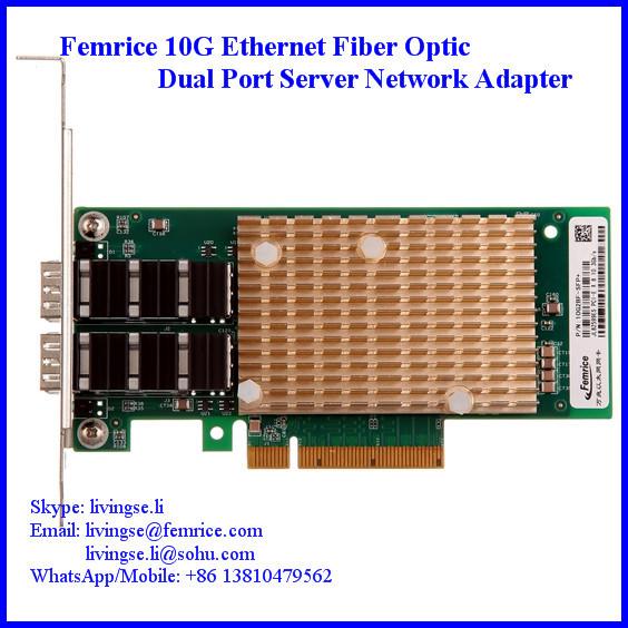 Cheap 10G 2 Port Fiber Optic Network Card, 10G Dual Port Server Application NIC Adapter, Big Gold Heat Sink Adapter for sale